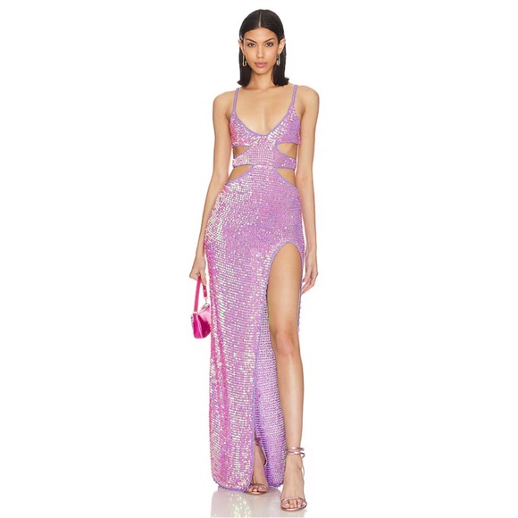 Retrofete Coco Crochet Sequin Embellished Cutout Iridescent Maxi Dress M/L - Picture 4 of 13